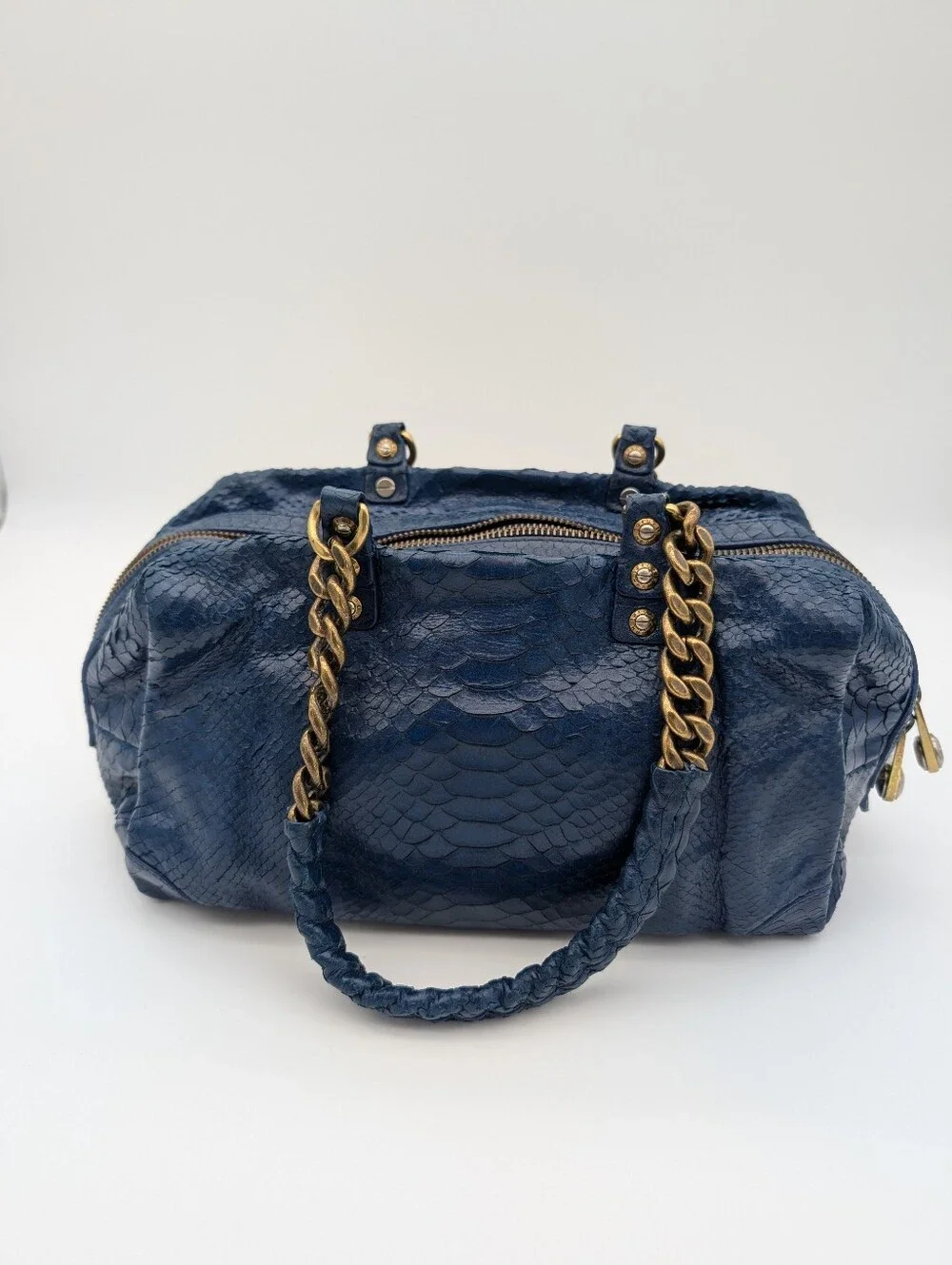 Henri Bendel A-List Exotic Snakeskin Python Embossed Leather Satchel Barrel Bag
